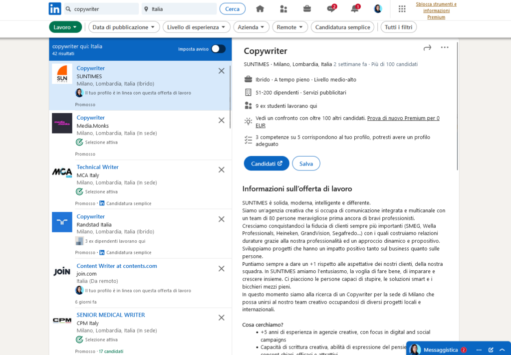 offerte di lavoro su linkedin